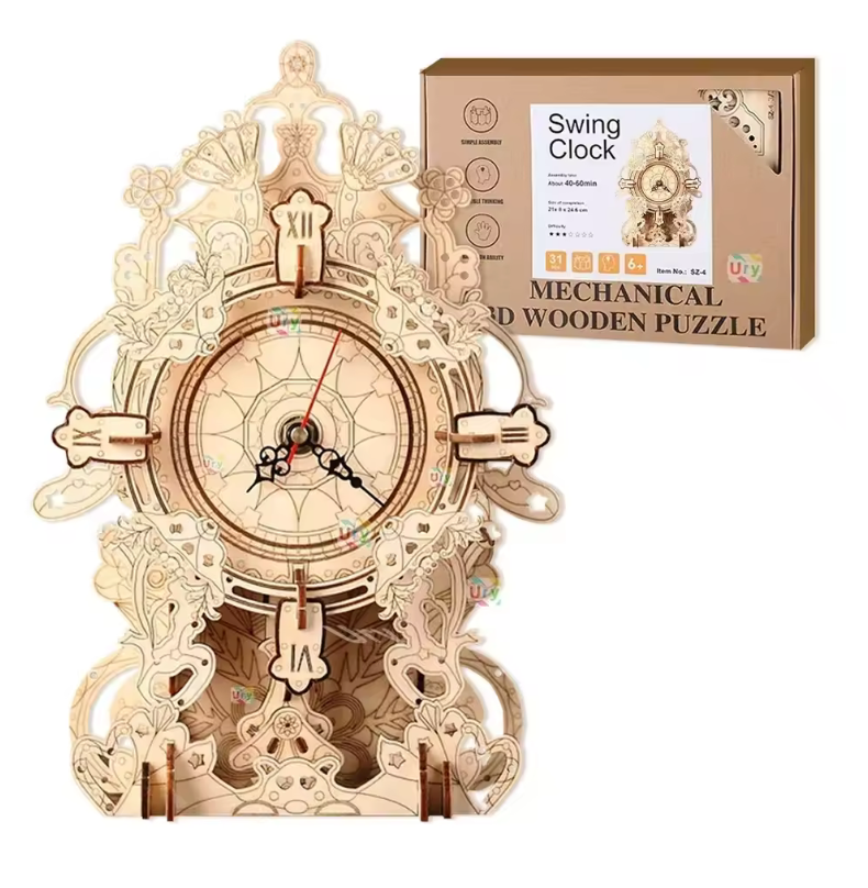 DIY Lotus Desk Wooden Puzzle Clock